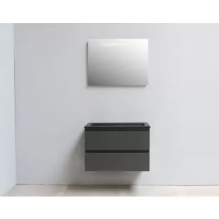 Sanilet badkamermeubel Rob - 80 cm breed - mat antraciet - in elkaar gezet - met ledverlichting - wastafel zwart acryl - 0 kraangaten