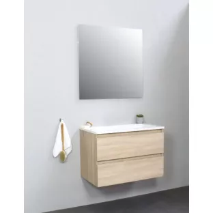 Sanilet badkamermeubel Rob - 80 cm breed - eiken - bouwpakket - zonder spiegel - wastafel wit acryl - 0 kraangaten
