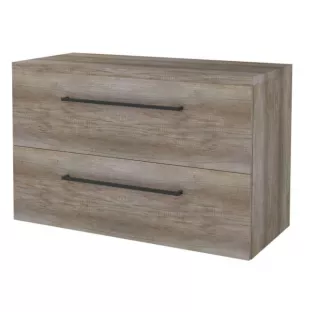 Badkamermeubel voor waskom - Basic line 46 - 100 cm - Donker eiken - Zwarte grepen
