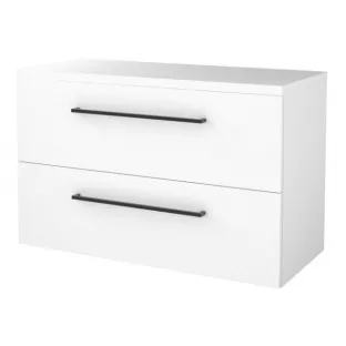 Badkamermeubel voor waskom - Basic line 46 - 100 cm - Glans wit - Zwarte grepen