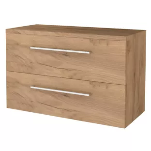 Badkamermeubel voor waskom - Basic line 46 - 100 cm - Warm eiken - Chrome grepen