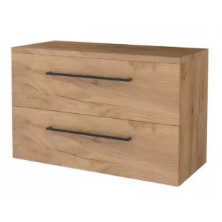 Badkamermeubel voor waskom - Basic line 46 - 100 cm - Warm eiken - Zwarte grepen