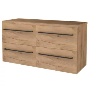Badkamermeubel voor waskom - Basic line 46 - 120 cm - Warm eiken - Zwarte grepen