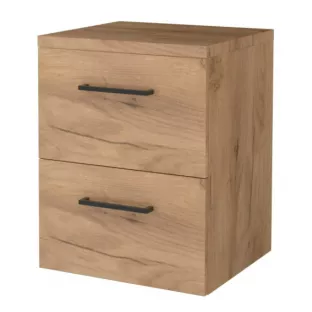 Badkamermeubel voor waskom - Basic line 46 - 50 cm - Warm eiken - Zwarte grepen
