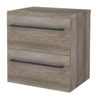 Badkamermeubel voor waskom - Basic line 46 - 60 cm - Donker eiken - Zwarte grepen