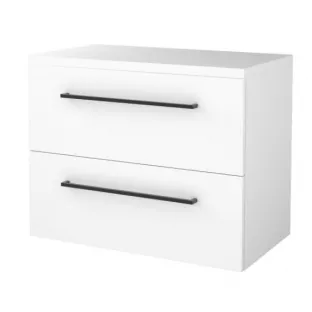 Badkamermeubel voor waskom - Basic line 46 - 80 cm - Glans wit - Zwarte grepen