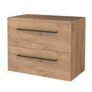 Badkamermeubel voor waskom - Basic line 46 - 80 cm - Warm eiken - Zwarte grepen